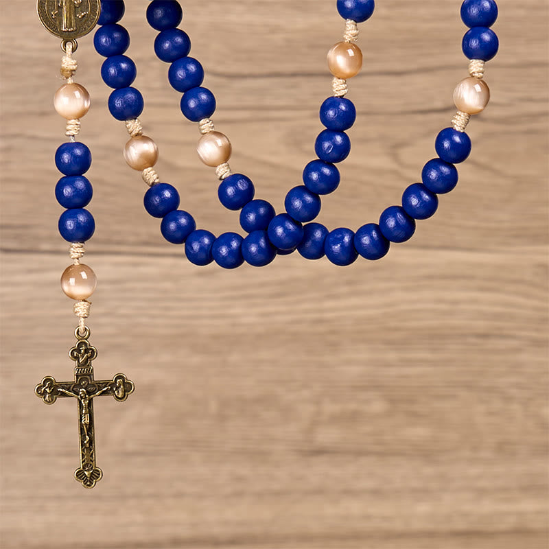 Christianartworkshop Handgefertigter blauer Rosenkranz aus Holz: Ozean des Glaubens, Einfachheit und Heiligkeit, 10 mm Perlen