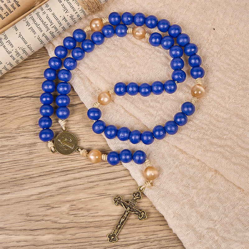 Christianartworkshop Handgefertigter blauer Rosenkranz aus Holz: Ozean des Glaubens, Einfachheit und Heiligkeit, 10 mm Perlen