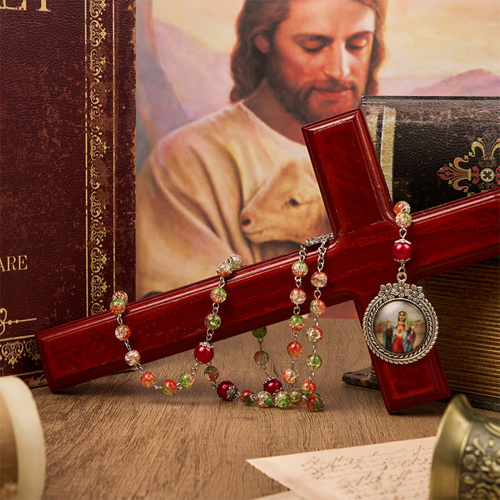 Christianartworkshop Rosenkranz-Medaille mit Jesus-Herz und Heirat, 8 mm, orange-grüne Glasperlen