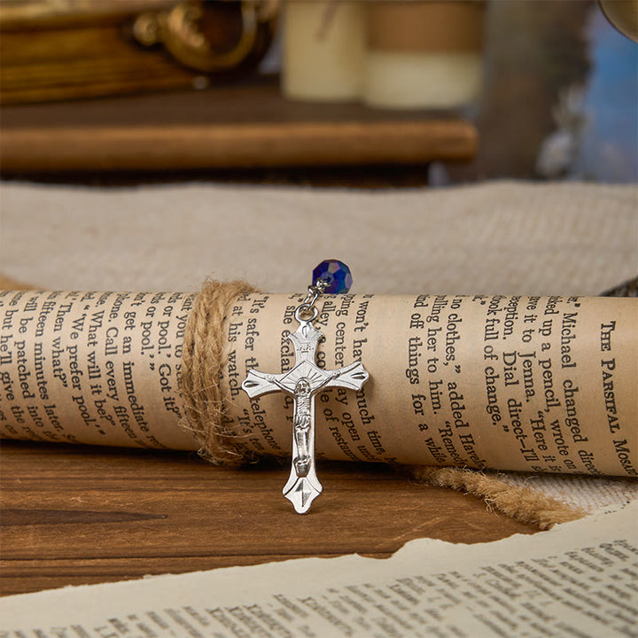 Christianartworkshop Wundertätige Medaille und Kruzifix aus 8 mm blauen funkelnden Glasperlen, Rosenkranz