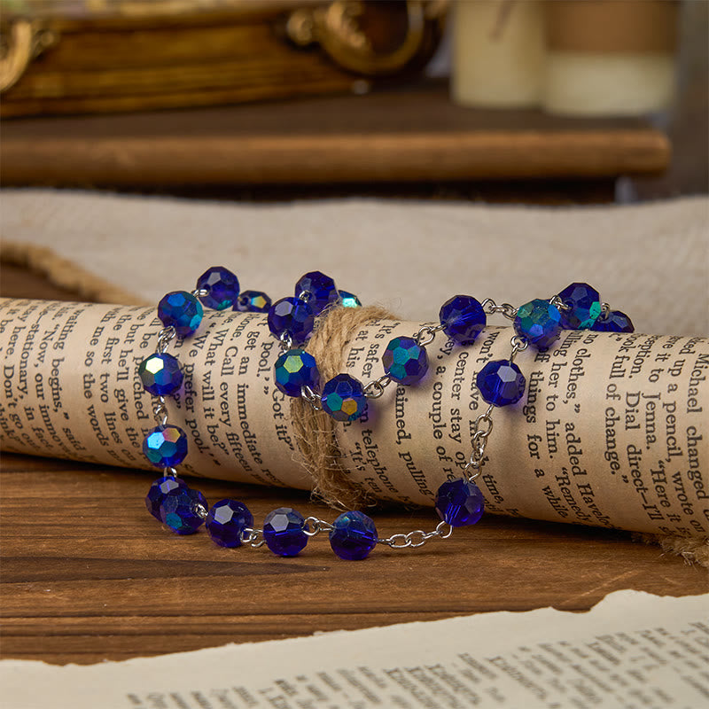 Christianartworkshop Wundertätige Medaille und Kruzifix aus 8 mm blauen funkelnden Glasperlen, Rosenkranz