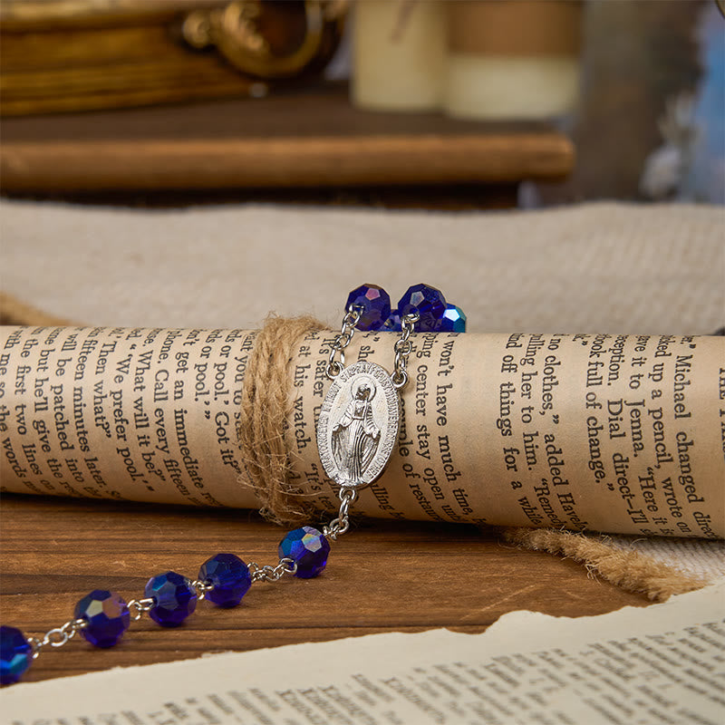 Christianartworkshop Wundertätige Medaille und Kruzifix aus 8 mm blauen funkelnden Glasperlen, Rosenkranz