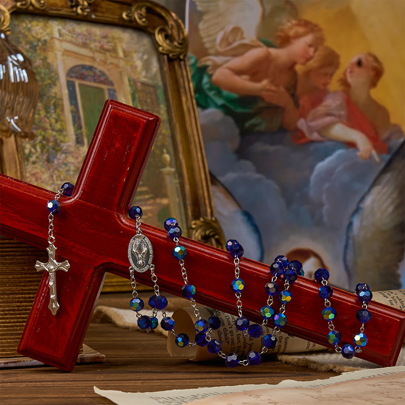 Christianartworkshop Wundertätige Medaille und Kruzifix aus 8 mm blauen funkelnden Glasperlen, Rosenkranz