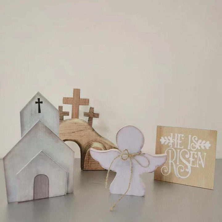 Christianartworkshop 4 Stück/Set Jesus Grab-Osterkreuz aus Holz Ostern Schreibtisch Dekor Ornament