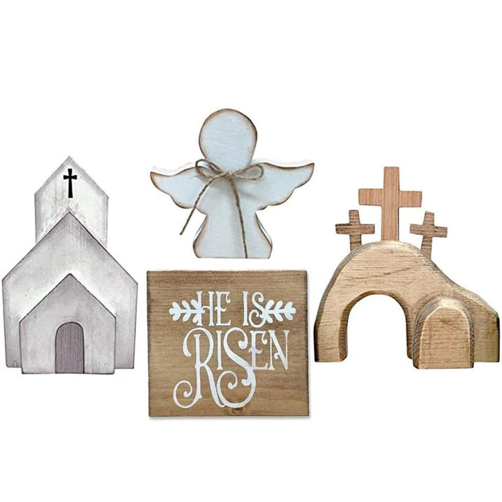 Christianartworkshop 4 Stück/Set Jesus Grab-Osterkreuz aus Holz Ostern Schreibtisch Dekor Ornament