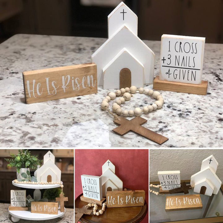Christianartworkshop 3-teiliges Set „He Is Risen“ aus Holz für Ostern, Schreibtisch-Dekoration