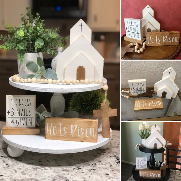 Christianartworkshop 3-teiliges Set „He Is Risen“ aus Holz für Ostern, Schreibtisch-Dekoration