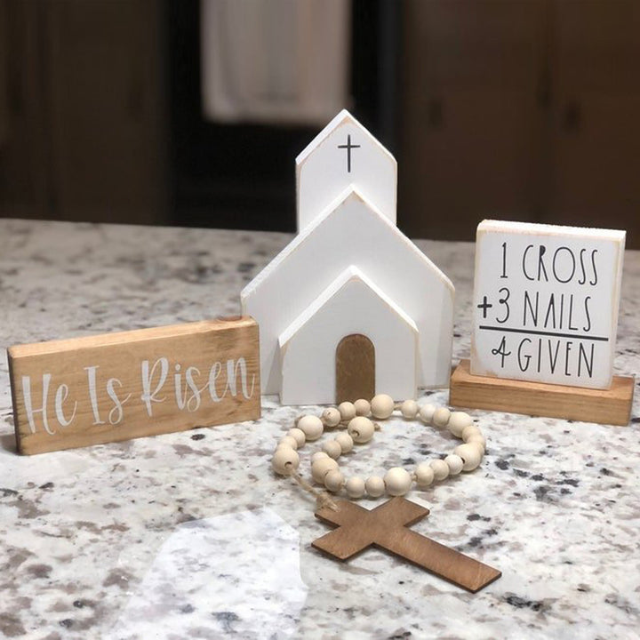 Christianartworkshop 3-teiliges Set „He Is Risen“ aus Holz für Ostern, Schreibtisch-Dekoration