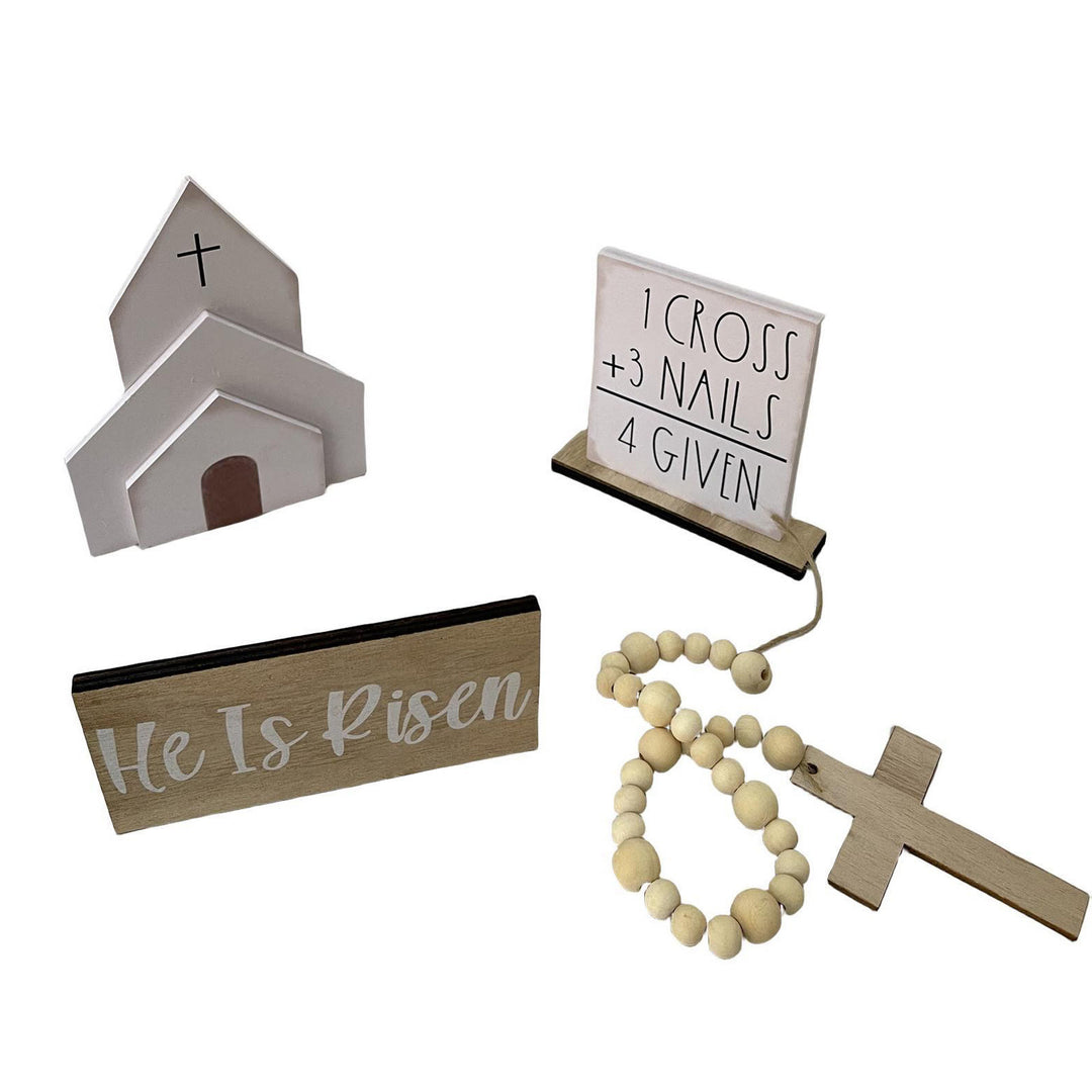 Christianartworkshop 3-teiliges Set „He Is Risen“ aus Holz für Ostern, Schreibtisch-Dekoration