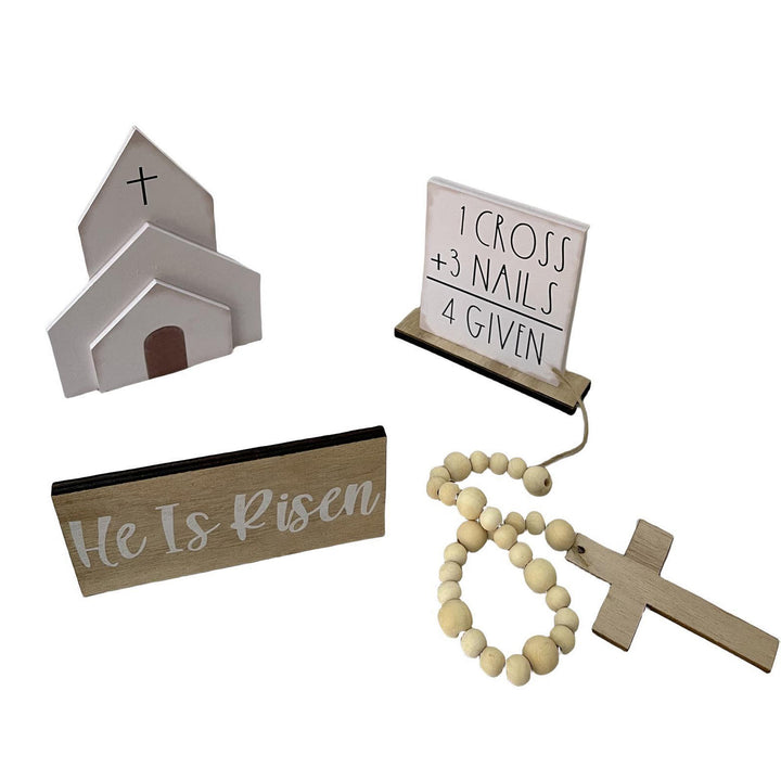 Christianartworkshop 3-teiliges Set „He Is Risen“ aus Holz für Ostern, Schreibtisch-Dekoration