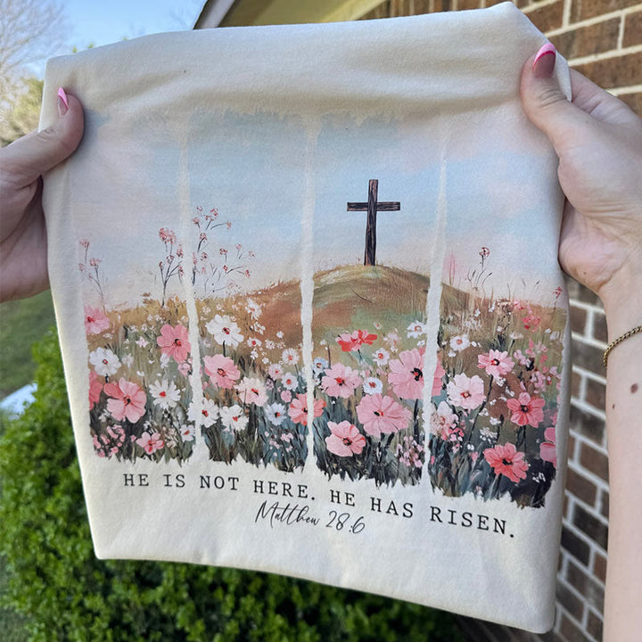 Christianartworkshop Er ist auferstanden – Glaubensinspiriertes T-Shirt mit Blumenkreuz - image 2