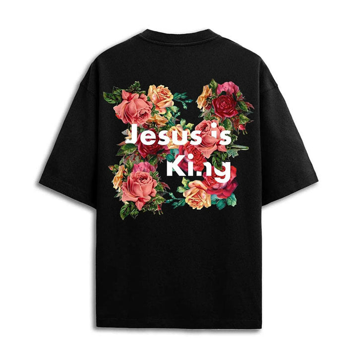 Christianartworkshop Christliches T-Shirt mit Blumenverzierung „Jesus ist König“