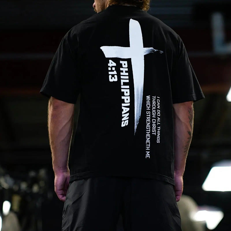 Christianartworkshop Philipper 4:13 Stärke Kreuz T-Shirt - image 1