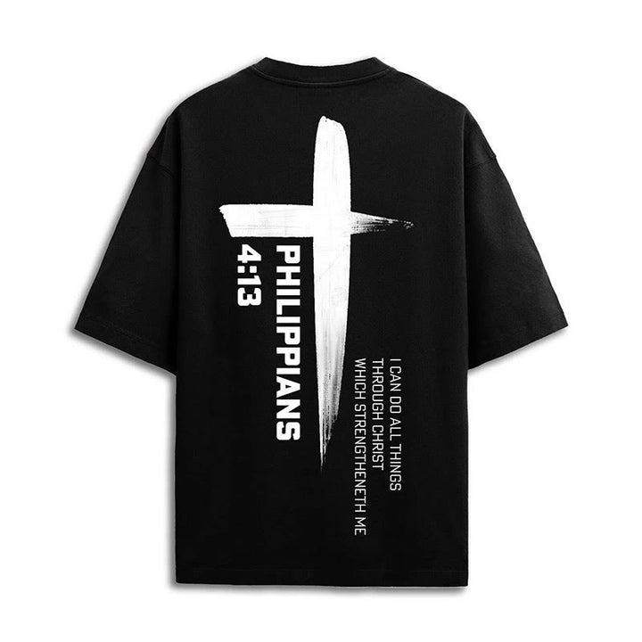 Christianartworkshop Philipper 4:13 Stärke Kreuz T-Shirt - Schwarz - 2XL - image 0