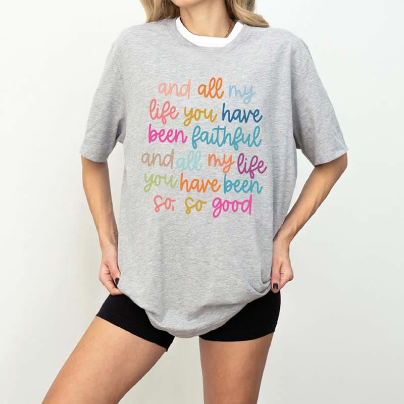 Christianartworkshop „Mein ganzes Leben lang warst du treu“ – Christliches T-Shirt - Grau - 2XL - image 3