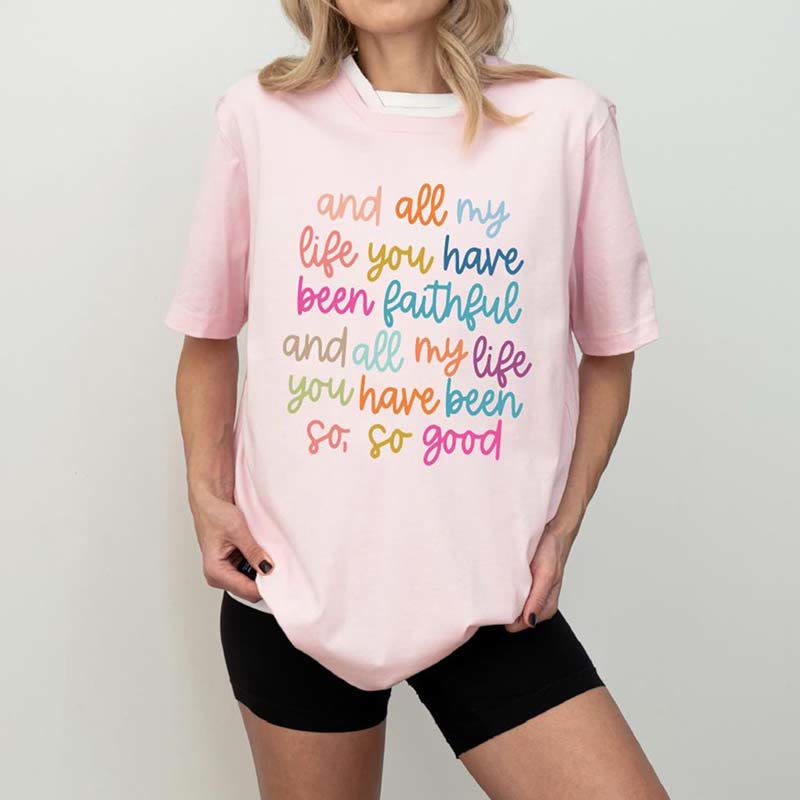 Christianartworkshop „Mein ganzes Leben lang warst du treu“ – Christliches T-Shirt - Rosa - 2XL - image 2