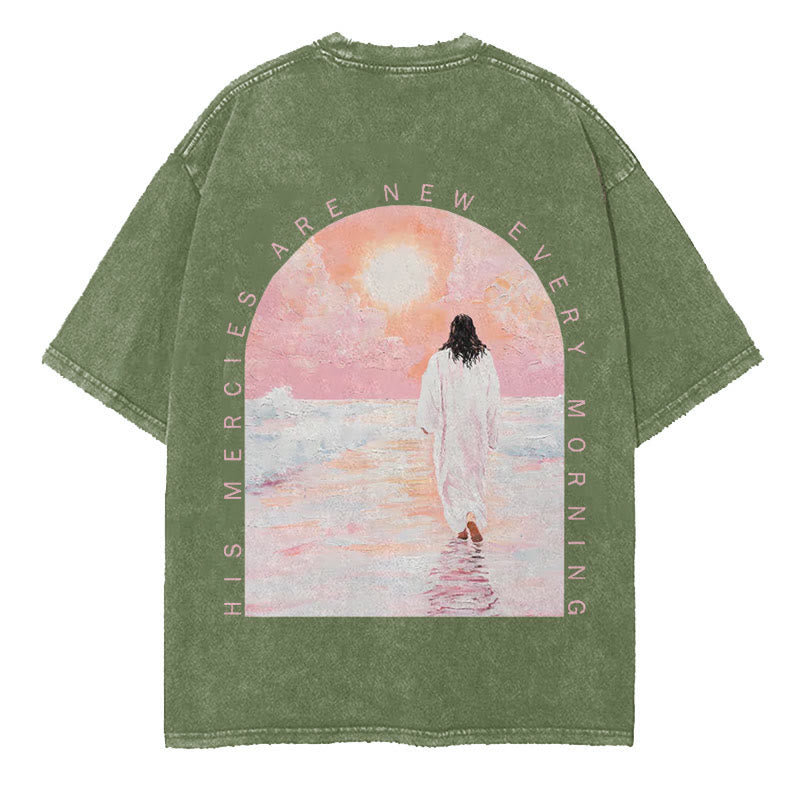 Christianartworkshop His Mercies Are New Doppelseitiges, gewaschenes christliches Unisex-T-Shirt