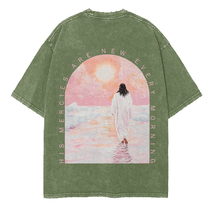 Christianartworkshop His Mercies Are New Doppelseitiges, gewaschenes christliches Unisex-T-Shirt - Armeegrün - 5XL - image 11