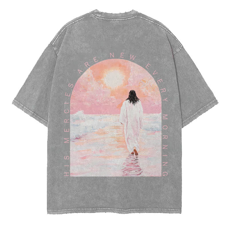 Christianartworkshop His Mercies Are New Doppelseitiges, gewaschenes christliches Unisex-T-Shirt - Grau - 5XL - image 3