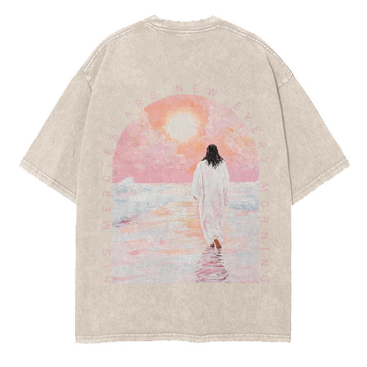 Christianartworkshop His Mercies Are New Doppelseitiges, gewaschenes christliches Unisex-T-Shirt