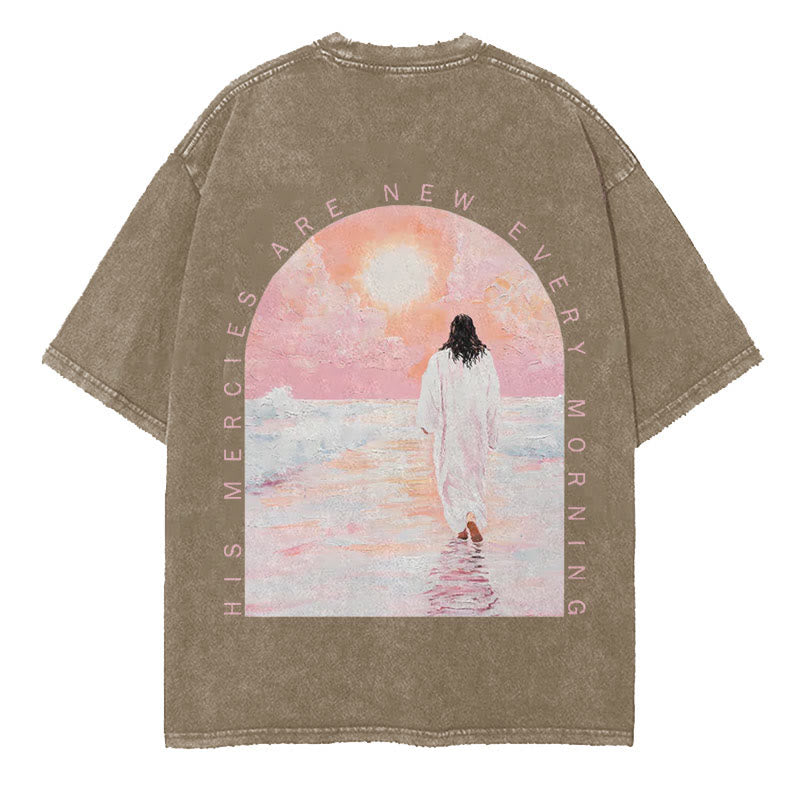 Christianartworkshop His Mercies Are New Doppelseitiges, gewaschenes christliches Unisex-T-Shirt
