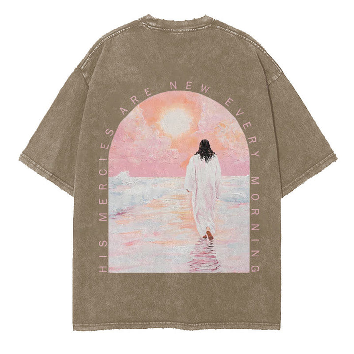 Christianartworkshop His Mercies Are New Doppelseitiges, gewaschenes christliches Unisex-T-Shirt