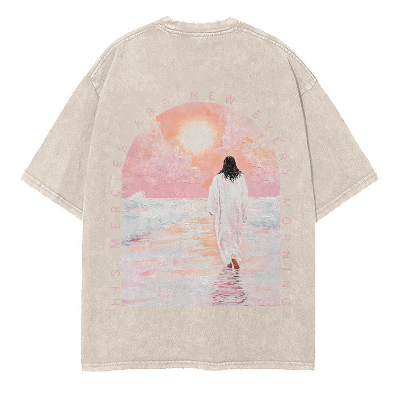 Christianartworkshop His Mercies Are New Doppelseitiges, gewaschenes christliches Unisex-T-Shirt - Aprikose - 5XL - image 7