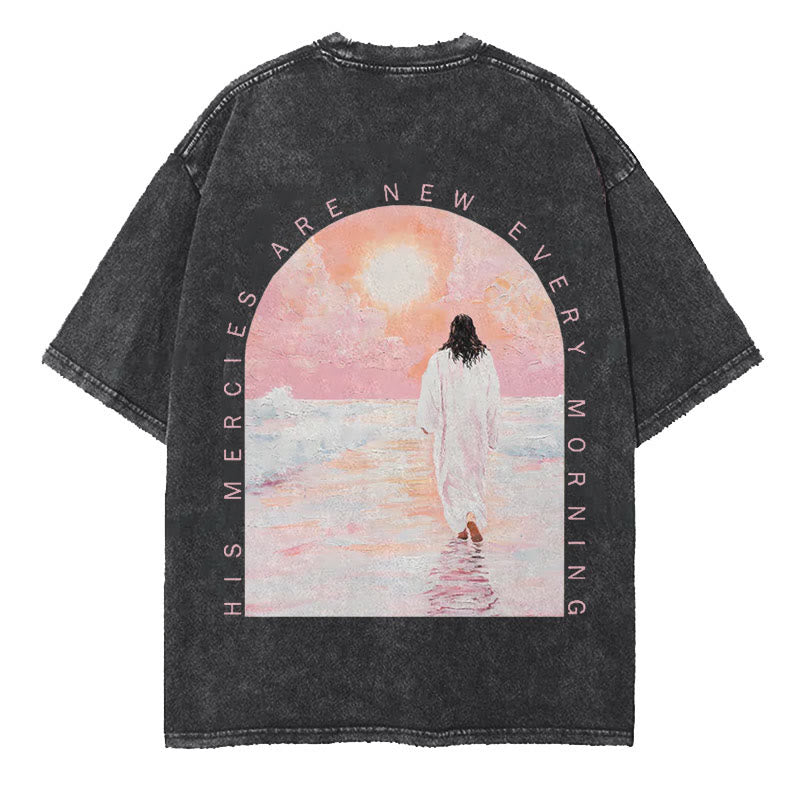 Christianartworkshop His Mercies Are New Doppelseitiges, gewaschenes christliches Unisex-T-Shirt - image 1