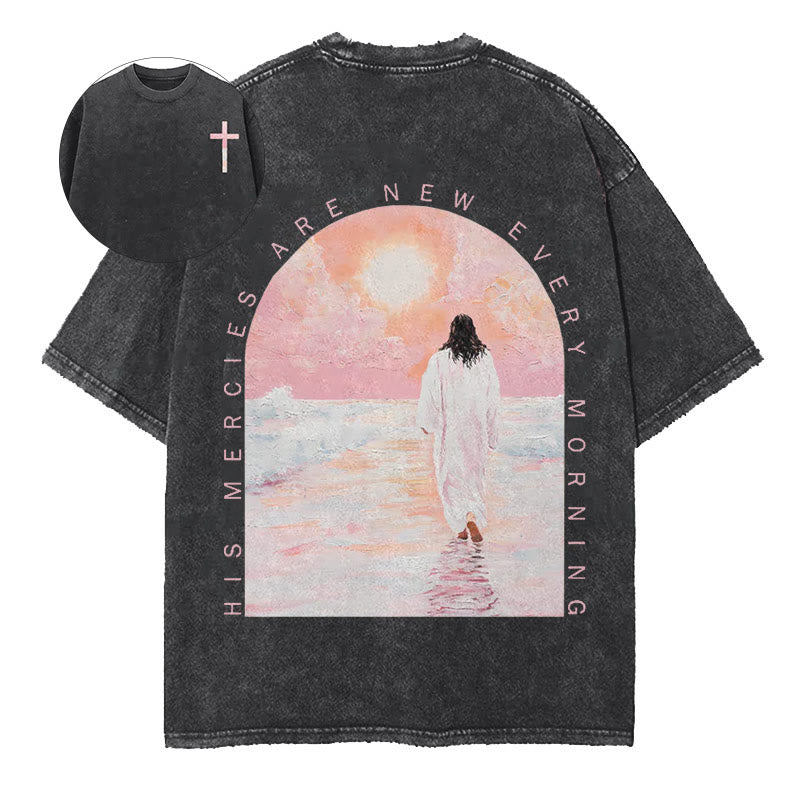 Christianartworkshop His Mercies Are New Doppelseitiges, gewaschenes christliches Unisex-T-Shirt - Schwarz - 5XL - image 0