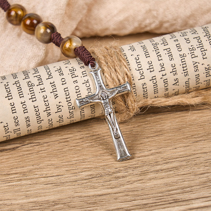Christianartworkshop Medaille und Kruzifix Unserer Lieben Frau aus 10 mm braunen runden Acrylperlen, göttlicher Rosenkranz