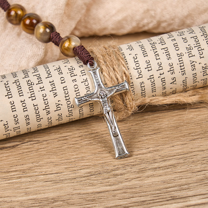 Christianartworkshop Medaille und Kruzifix Unserer Lieben Frau aus 10 mm braunen runden Acrylperlen, göttlicher Rosenkranz - image 5