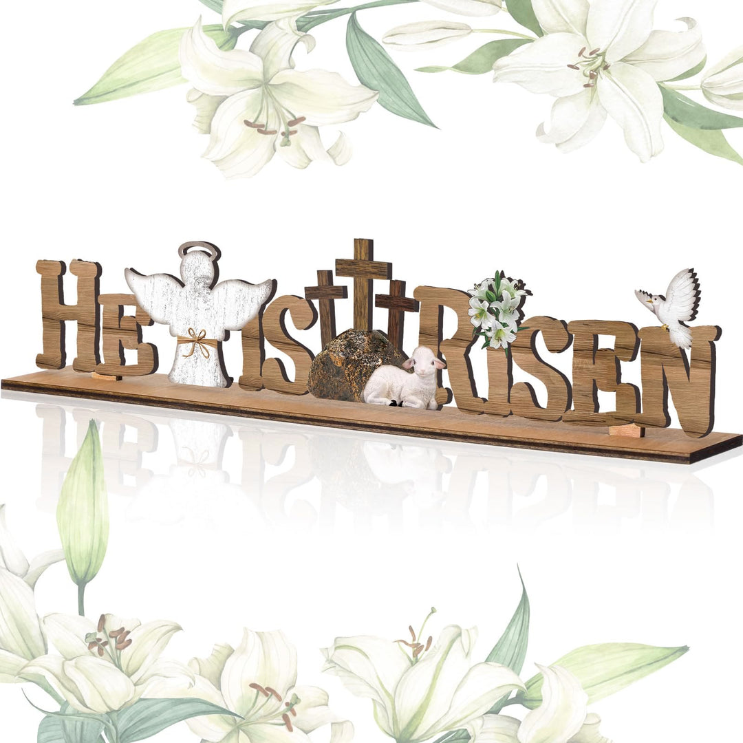 Christianartworkshop Osterdeko-Ornament „Er ist auferstanden“ & Lamm & Engel & Taube aus Holz