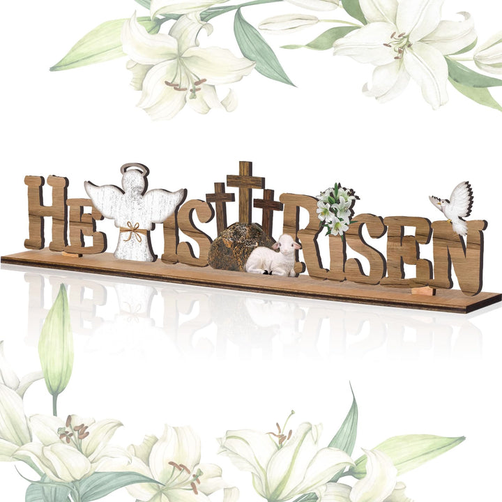 Christianartworkshop Osterdeko-Ornament „Er ist auferstanden“ & Lamm & Engel & Taube aus Holz
