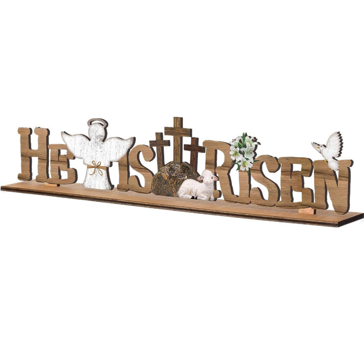 Christianartworkshop Osterdeko-Ornament „Er ist auferstanden“ & Lamm & Engel & Taube aus Holz