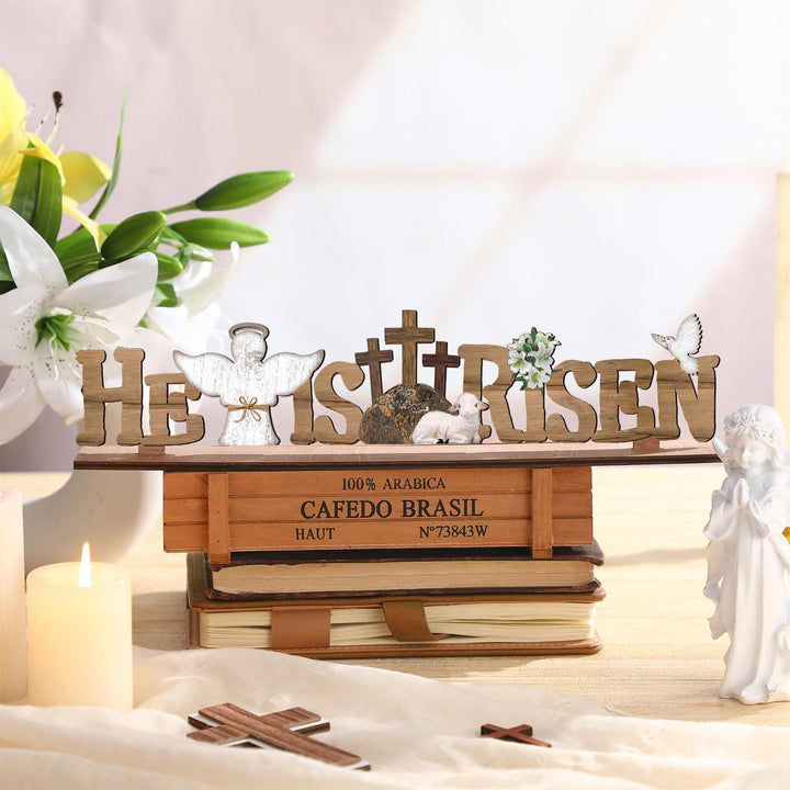 Christianartworkshop Osterdeko-Ornament „Er ist auferstanden“ & Lamm & Engel & Taube aus Holz