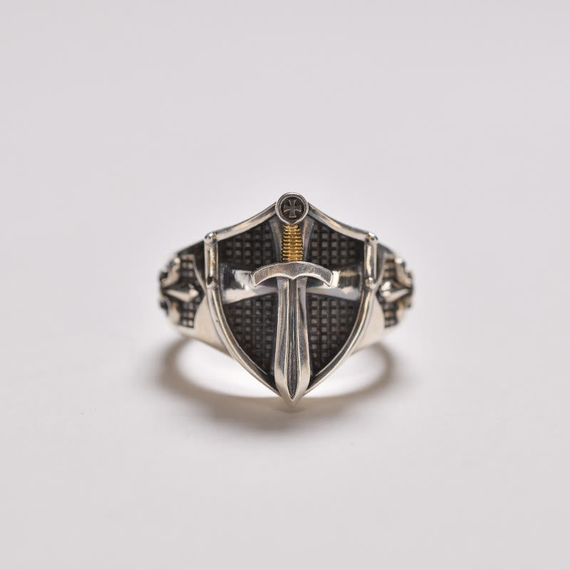 Christianartworkshop Der unsterbliche Glaubensschild-, Schwert- und Irisring: Ein Symbol des Glaubens und der Stärke