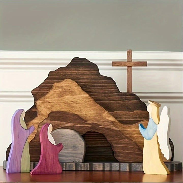 Christianartworkshop Osterdeko „Er ist auferstanden“, Holz, Kreuz und Engel