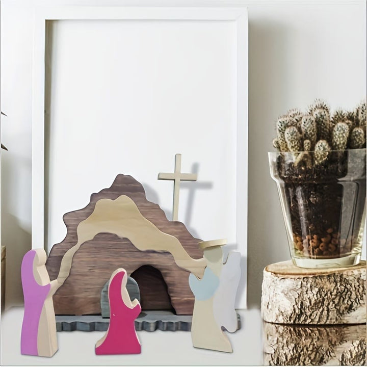 Christianartworkshop Osterdeko „Er ist auferstanden“, Holz, Kreuz und Engel