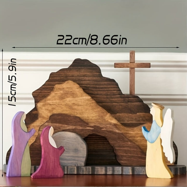 Christianartworkshop Osterdeko „Er ist auferstanden“, Holz, Kreuz und Engel