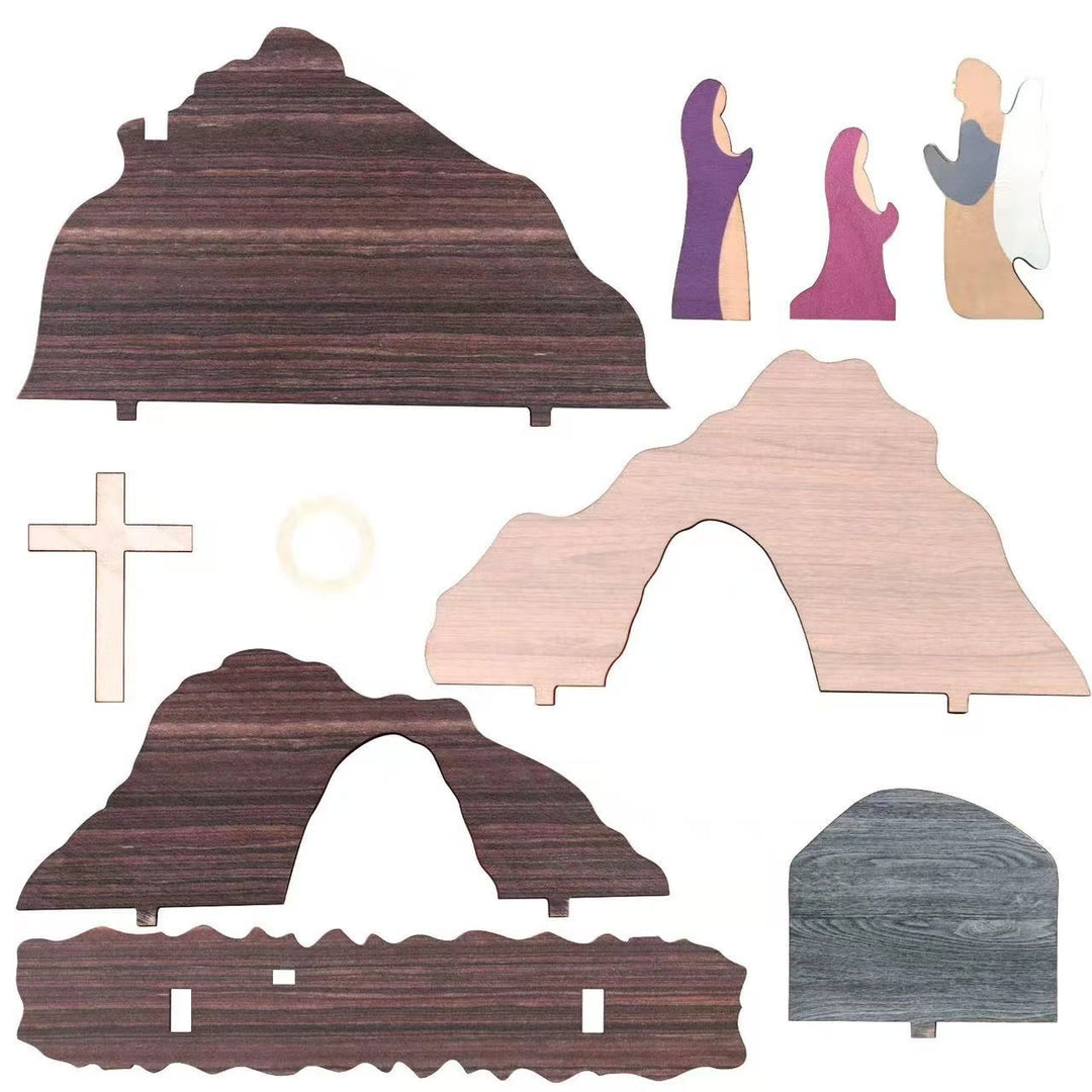 Christianartworkshop Osterdeko „Er ist auferstanden“, Holz, Kreuz und Engel
