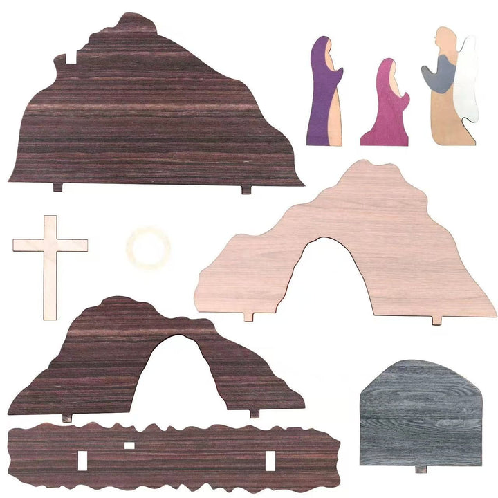 Christianartworkshop Osterdeko „Er ist auferstanden“, Holz, Kreuz und Engel