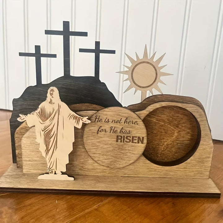Christianartworkshop 7-teiliges Set „Er ist auferstanden“ Jesuskreuz aus Holz, Osterdeko für den Schreibtisch