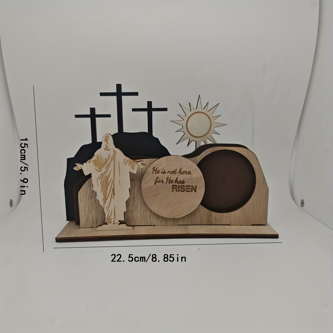 Christianartworkshop 7-teiliges Set „Er ist auferstanden“ Jesuskreuz aus Holz, Osterdeko für den Schreibtisch