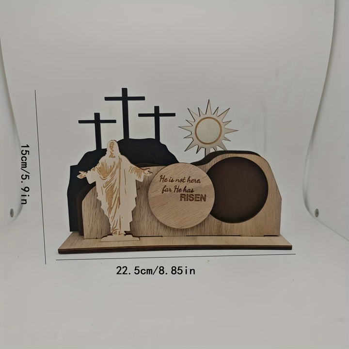 Christianartworkshop 7-teiliges Set „Er ist auferstanden“ Jesuskreuz aus Holz, Osterdeko für den Schreibtisch