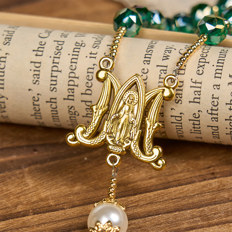 Christianartworkshop Handgefertigter Rosenkranz mit smaragdgrünem Kristall und Perlen, Vaterunser-Perlen, Göttliche Gnade - image 8