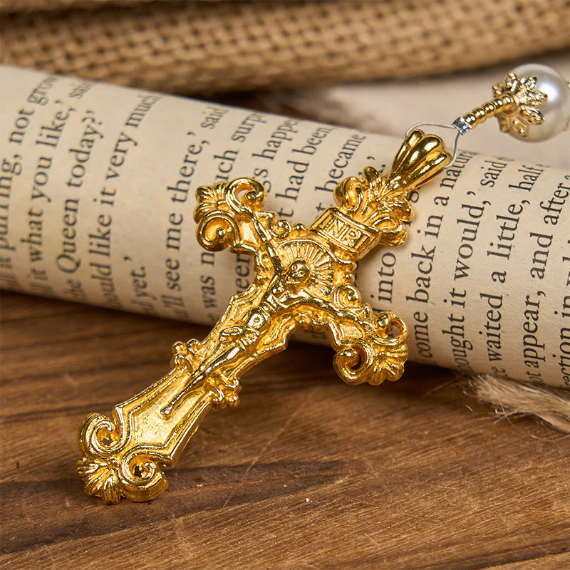 Christianartworkshop Handgefertigter Rosenkranz mit smaragdgrünen Kristallen und Perlen, Vaterunser, Göttliche Gnade