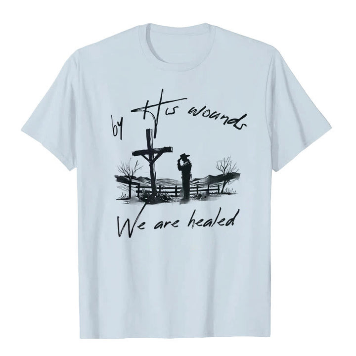 Christianartworkshop „Durch seine Wunden sind wir geheilt“-T-Shirt - Blau - 2XL - image 3