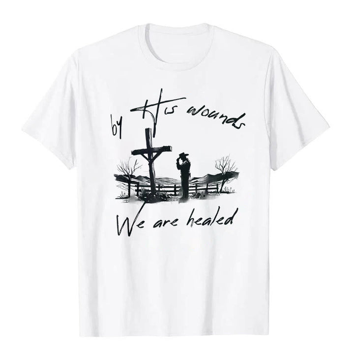 Christianartworkshop „Durch seine Wunden sind wir geheilt“-T-Shirt - Weiß - 2XL - image 0