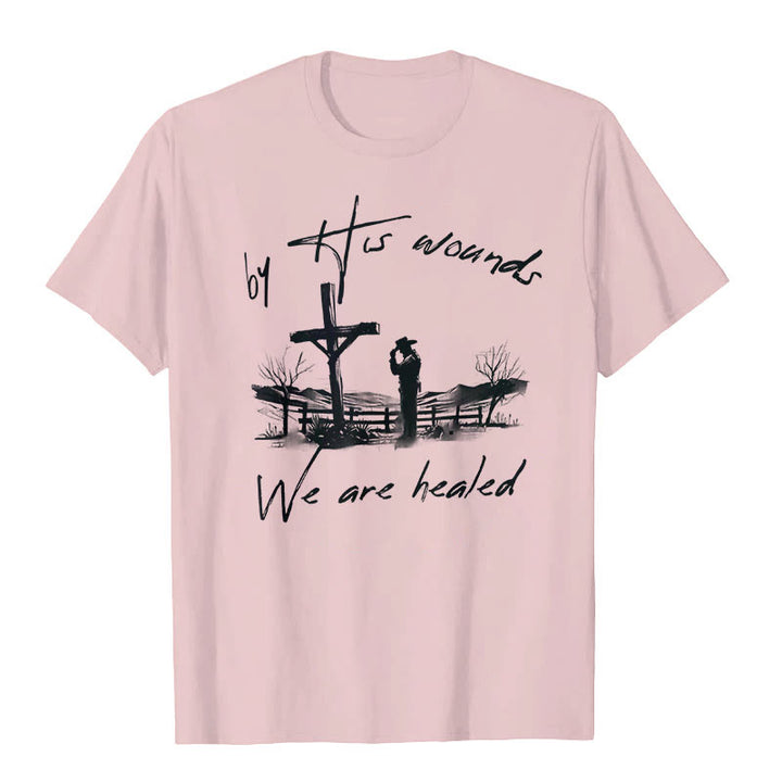 Christianartworkshop „Durch seine Wunden sind wir geheilt“-T-Shirt - Rosa - 2XL - image 4