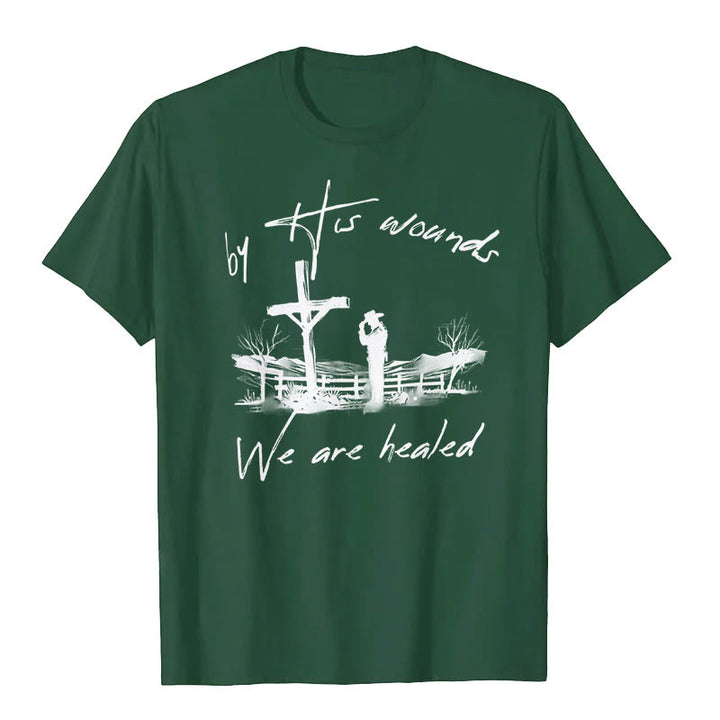 Christianartworkshop „Durch seine Wunden sind wir geheilt“-T-Shirt - Dunkelgrün - 2XL - image 6
